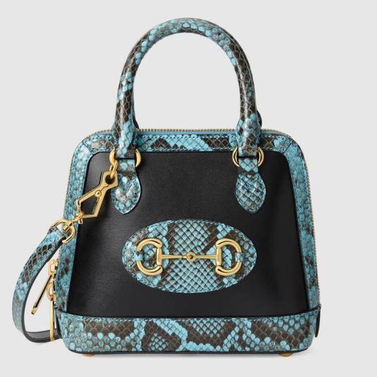 中国专享Gucci 马衔扣1955系列蟒蛇皮迷你手提包