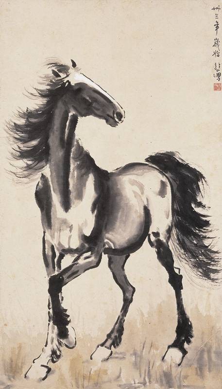 墨马图（1944徐悲鸿创作的纸本设色画）