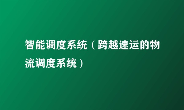 智能调度系统（跨越速运的物流调度系统）