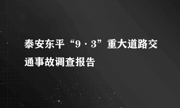 泰安东平“9·3”重大道路交通事故调查报告